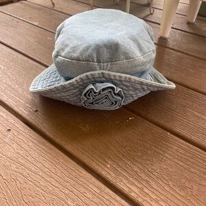 Vintage Light Wash Denim Bucket Hat with Rosette